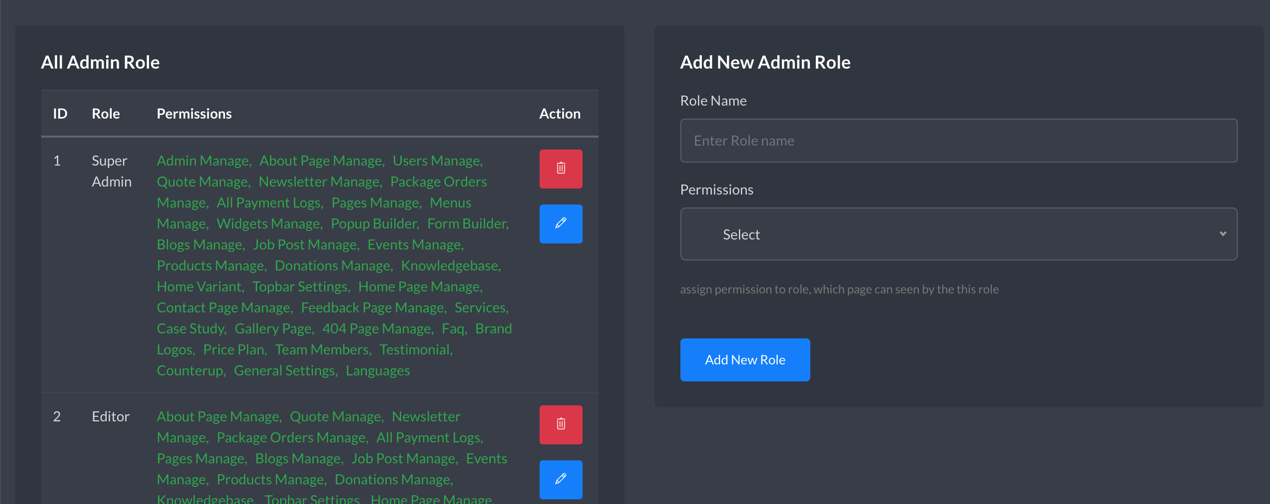 admin area